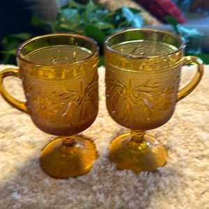 2 Vintage Tiara Indiana Amber coffee cups.